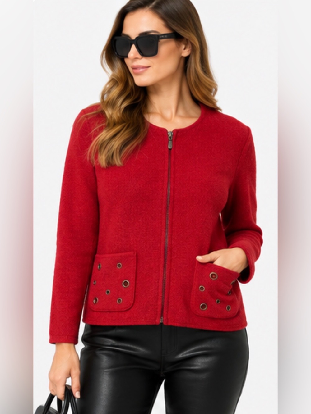 Mélanie Lyne 100% Wool Red Zip Jacket Cardigan Size S/P